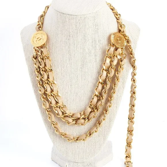 Authentic CHANEL Vintage Belt, Chanel Chain Belt, Chanel Chain and Leather Belt, - Picture 9 of 12